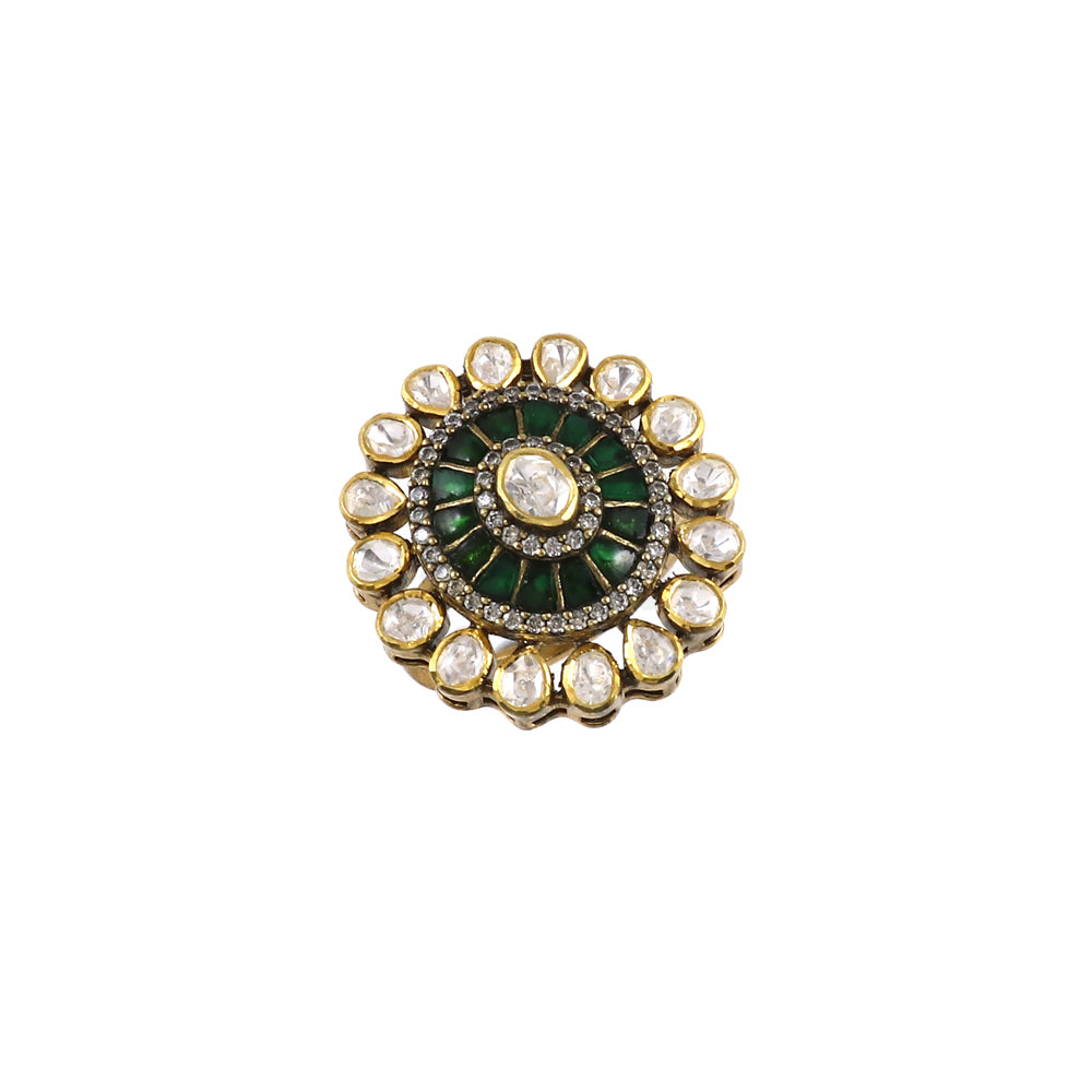 Moissanite with Green Kundan Ring image 3