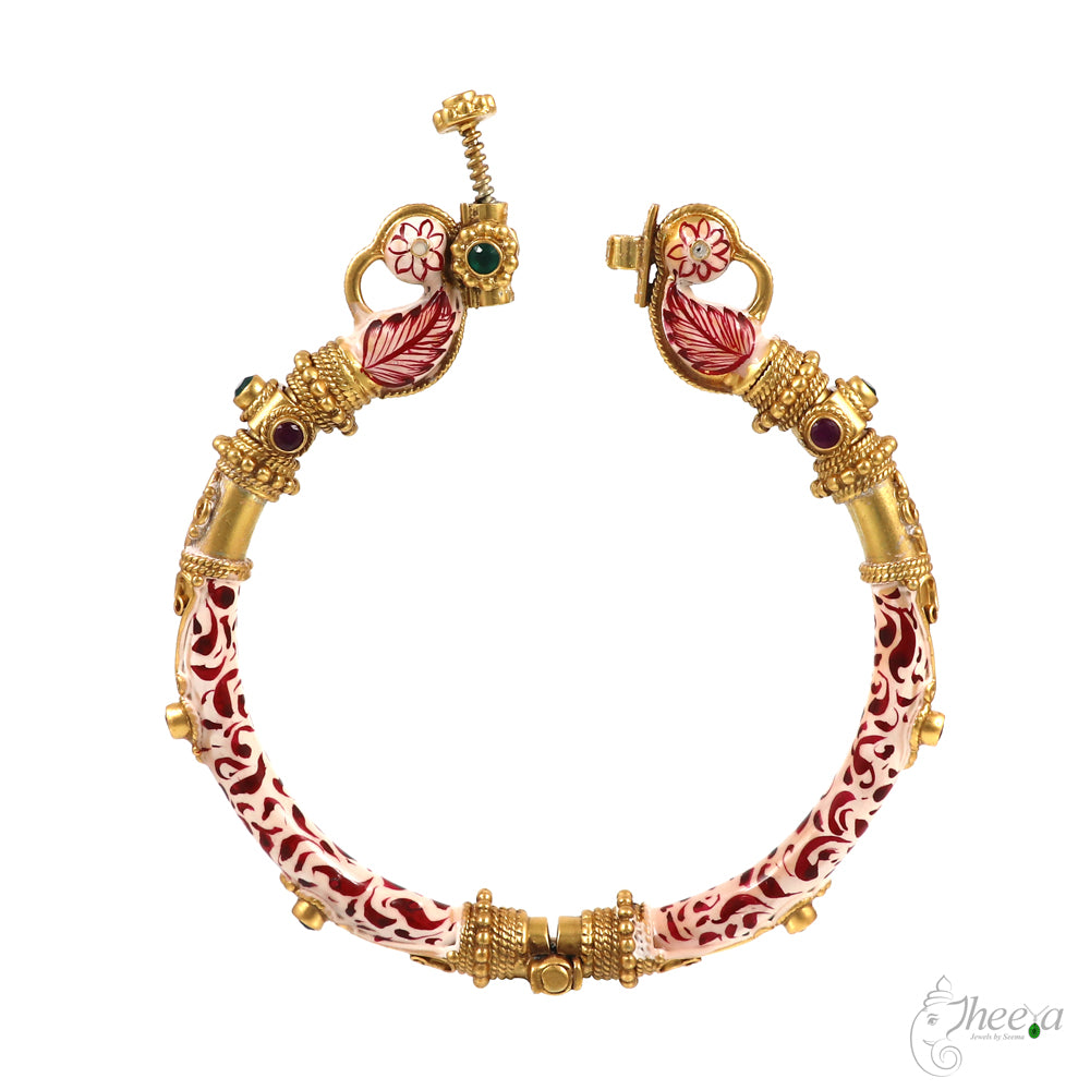 Red and Cream Meenakari work Bangle image 3