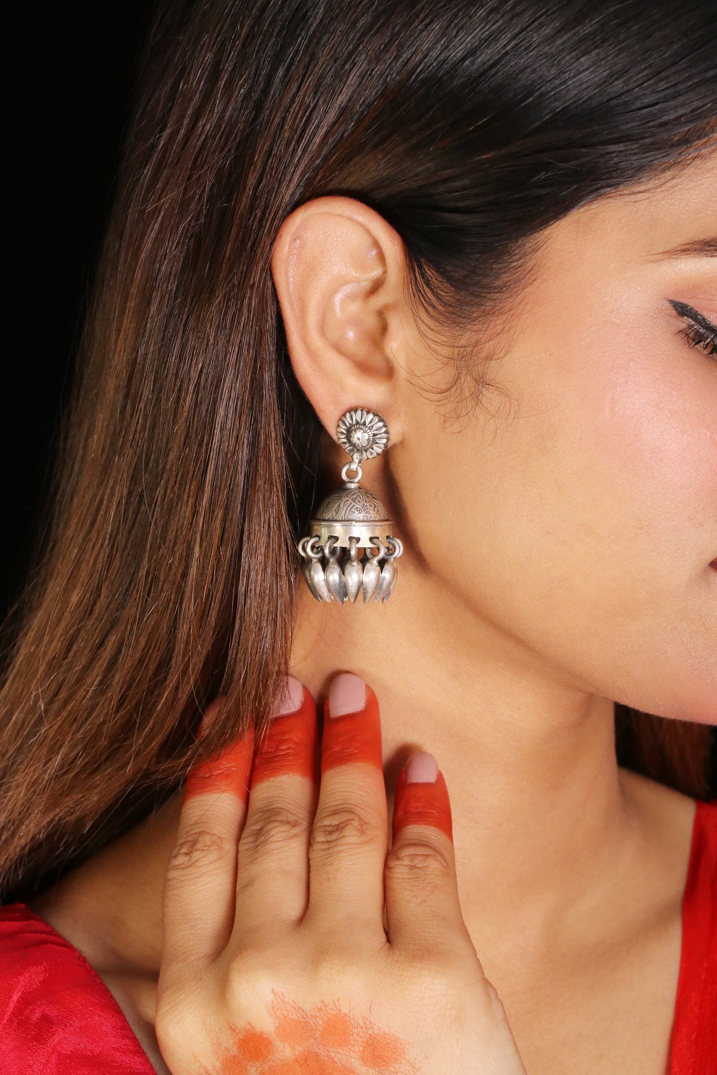 Saadagi Sunflower Jhumka with tassels image 1