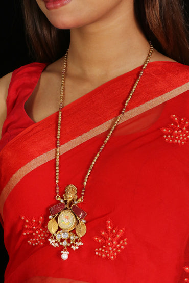 Riwaayat long Ganesha Pendant with red onyx image 1