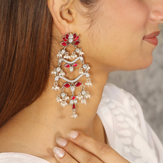 Red and White Chandelier Dangler Earring image 0