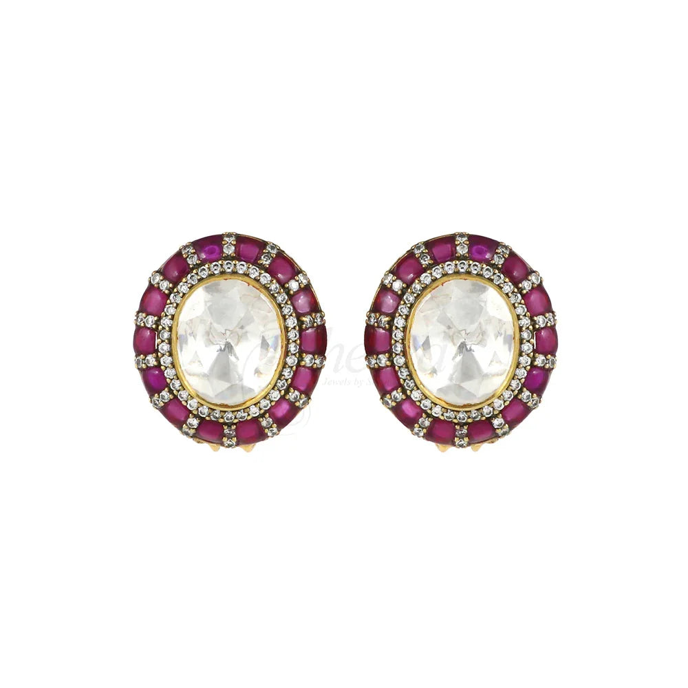 Big White Moissanite with Red Kundan Set image 5