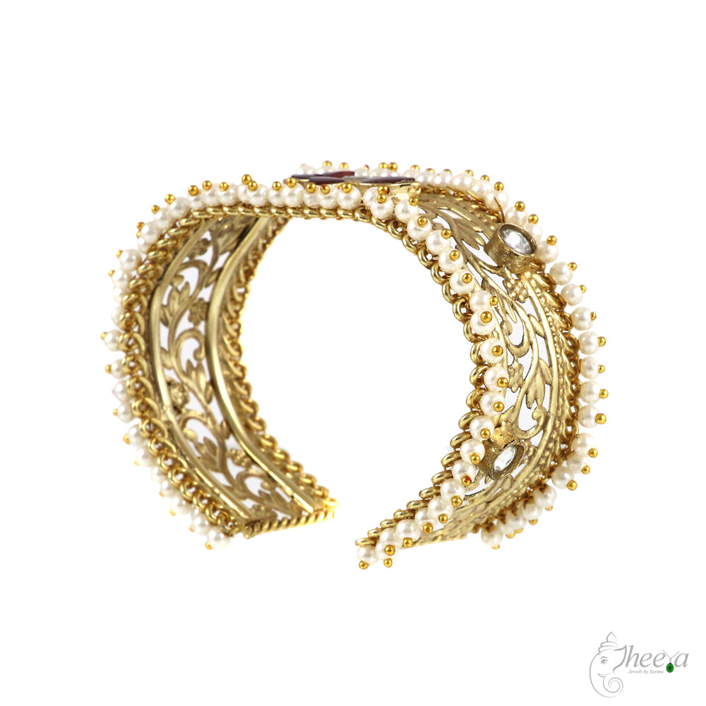Filigree Cuff with Kundan and Pearl Work image 2