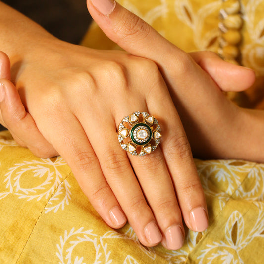 Green Enamel With Moissanite Ring image 0