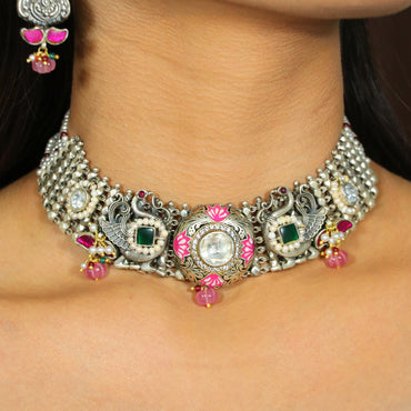Pink Fusion Meenakari Necklace Set image 1