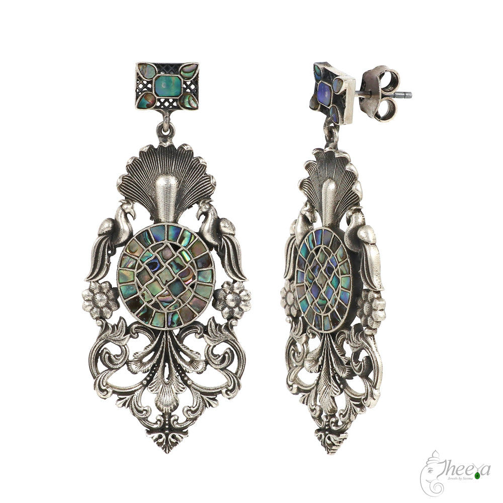 Mother of Pearl Peacock Dangling Earrings image 2