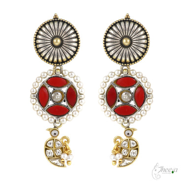 Fusion Coral drop necklace with Kundan birds image 1