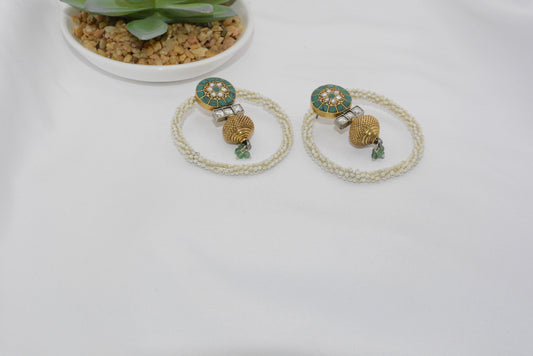 Silver Hoop Earrings with Geometric Charms and Crystal Accents image 0