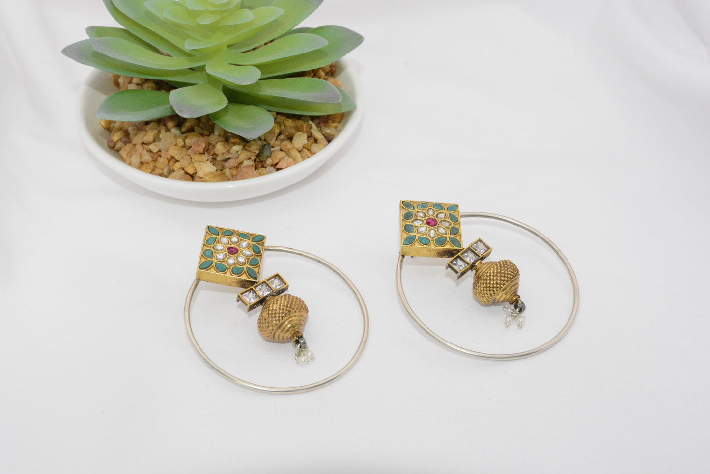 Chandbali Turquois Jadao Ear Rings image 0