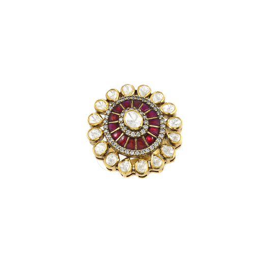 Red Kundan With Moissanite Ring image 0