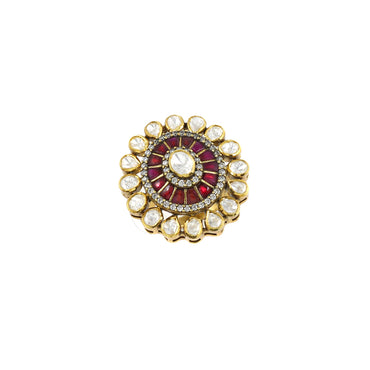 Red Kundan With Moissanite Ring image 0
