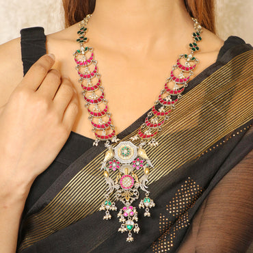 Peacocks with Crescent Moon layered Necklace image 1