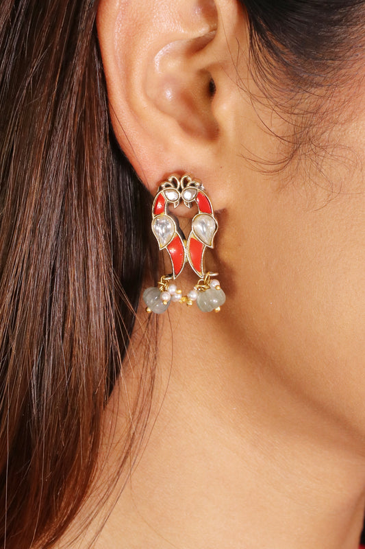 Riwaayat Coral peacock with green Pumpkin beads image 0