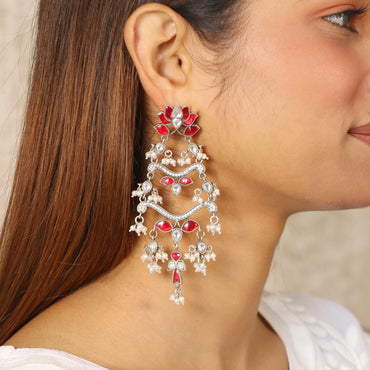 Red and White Chandelier Dangler Earring image 1