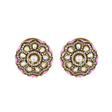 Moissanite Pedant set with Pink & Blue Enamel work image 1