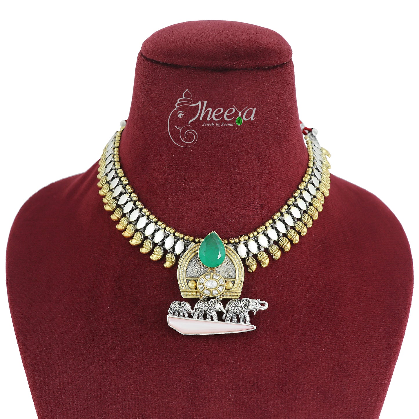 Riwaayat Fusion Necklace Dual Tone with Elephant Family image 1