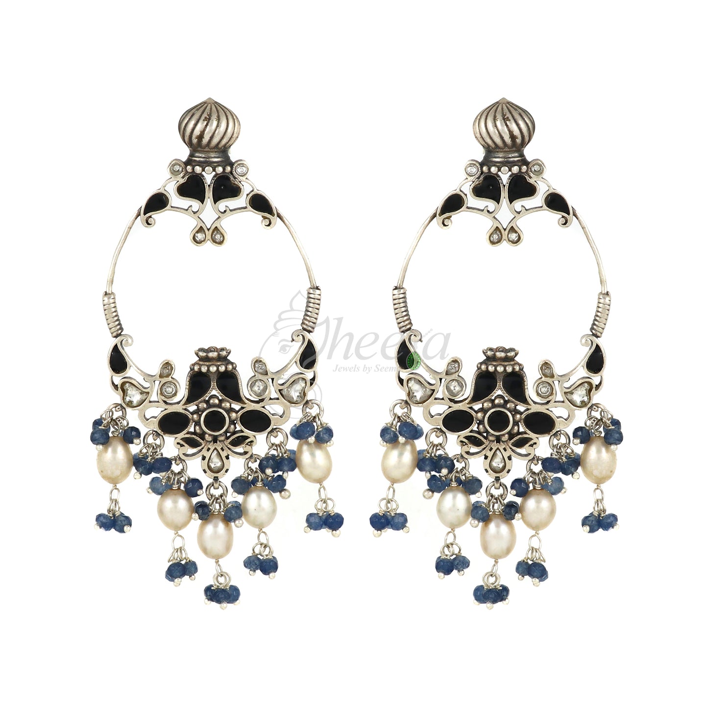 Blue and White Dangler with Pearl Drops Earrings image 3
