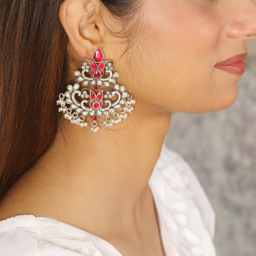 Red and White Kundan with CZ Earring image 1