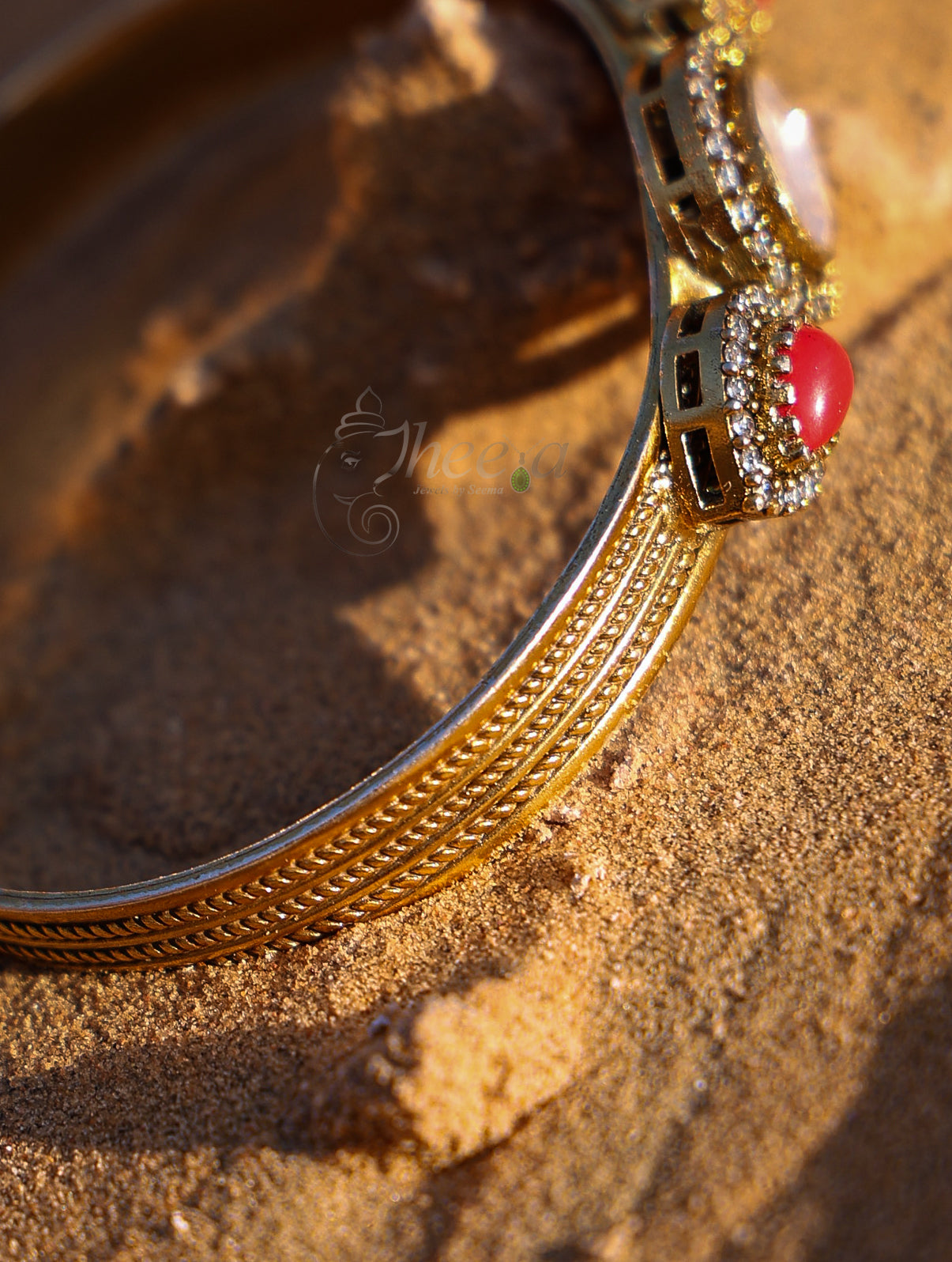 White and coral moissanaite bracelet
