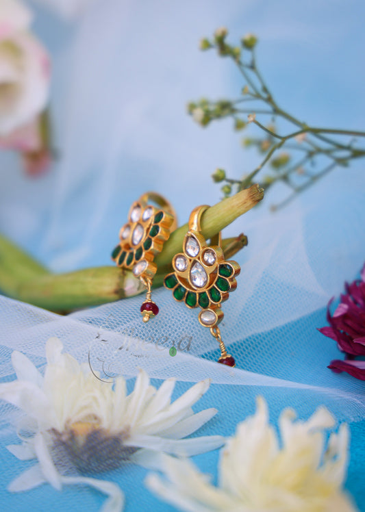 Green and white with red drop bugadi