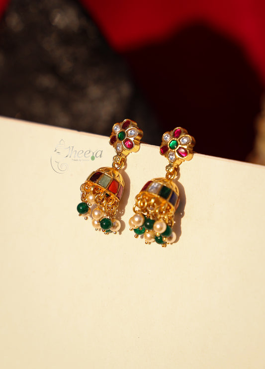 Multi Colour Jadao Kundan Jhumka
