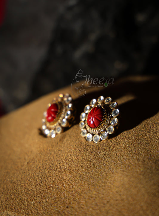 Big Coral center with moissanaite Studs