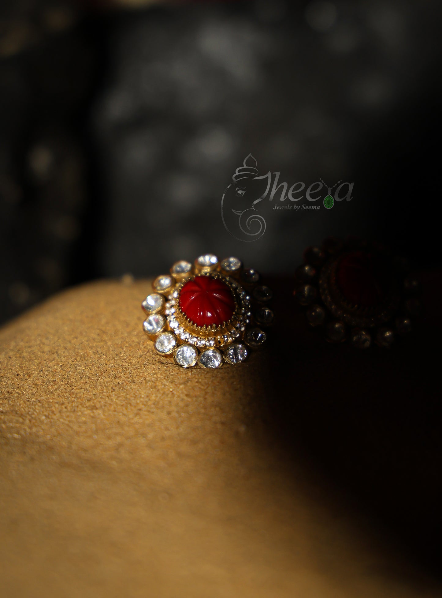 Big Coral center with moissanaite Studs