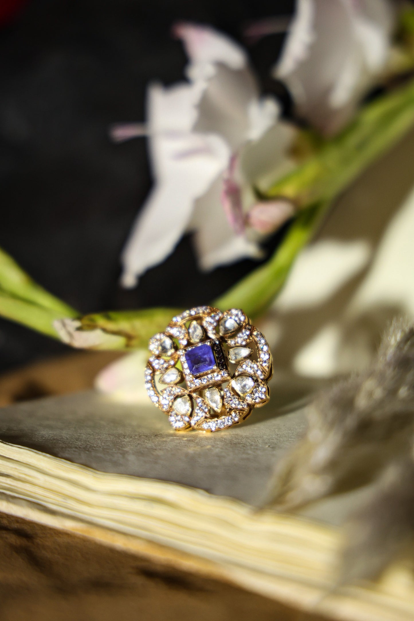 Amethyst with moissanaite studs