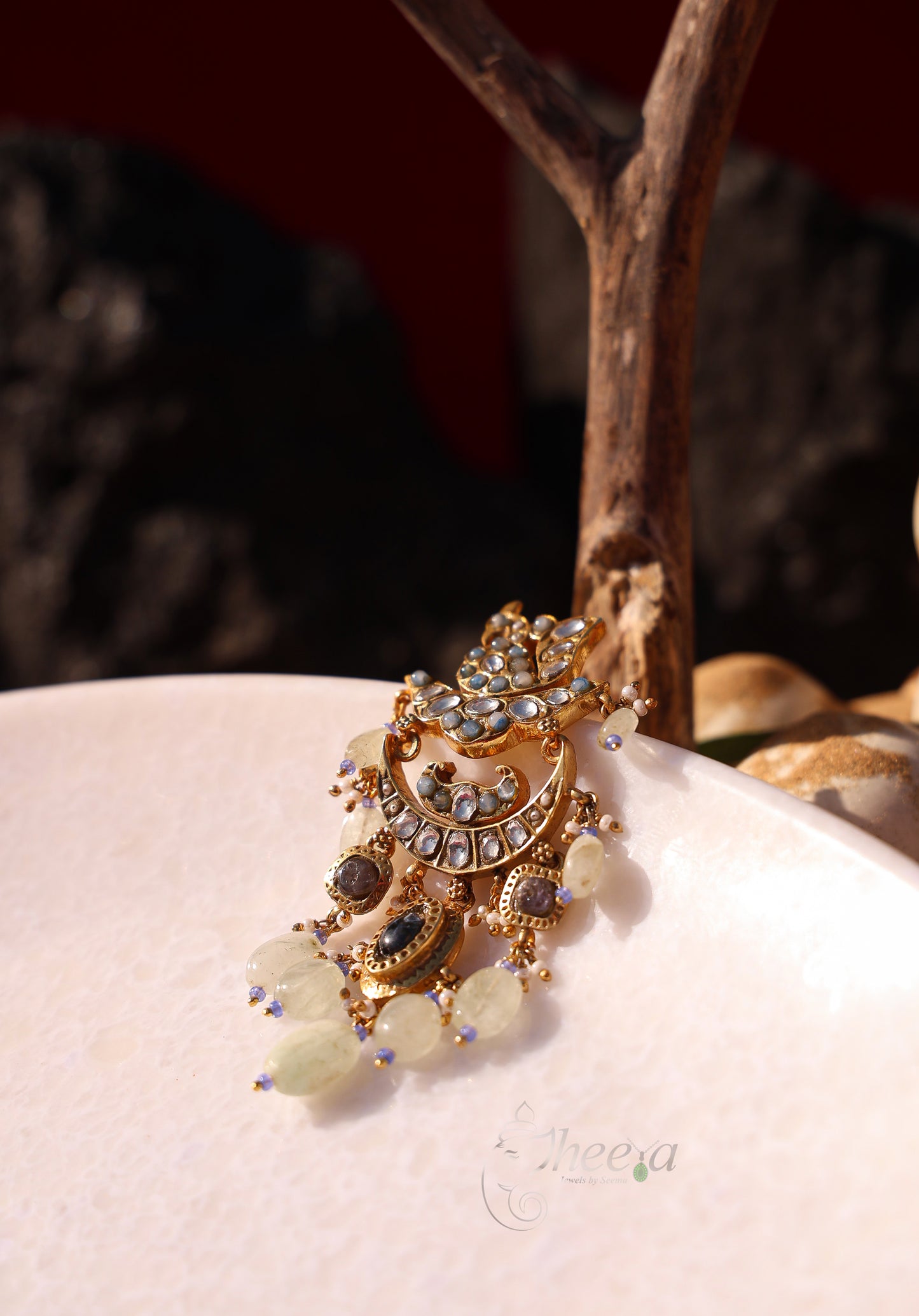 Light Grey jadao kundan with light green beads