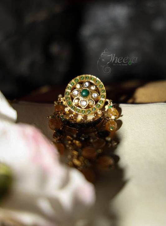 Long Yellow beads Jadao Kundan Earrings