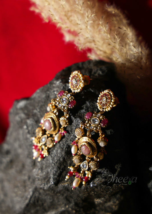 Pink stud Jadao kundan Danglers