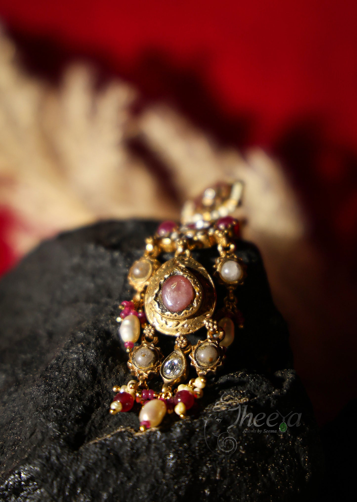 Pink stud Jadao kundan Danglers