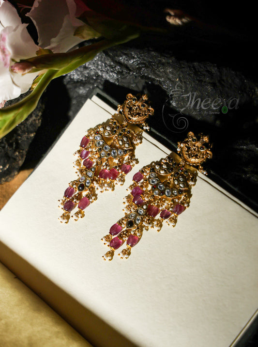 Gold stud Pink jadao Danglers