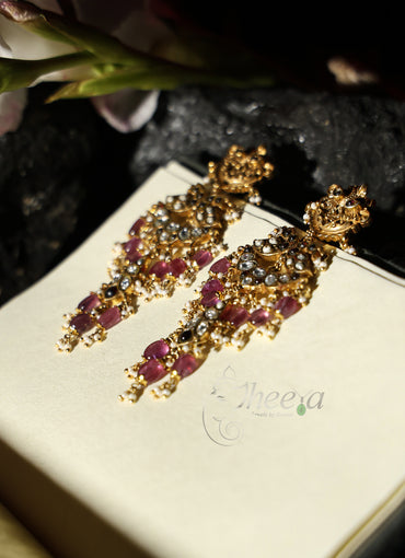 Gold stud Pink jadao Danglers