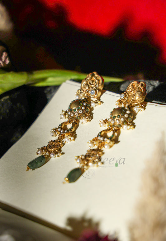 Rajwada Danglers Peacock Green Long Earrings