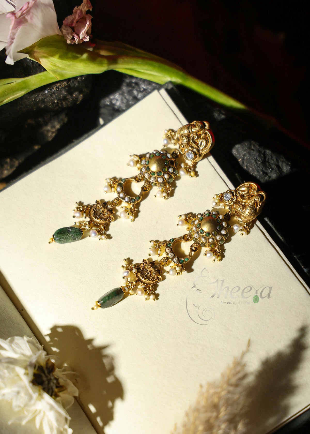 Rajwada Danglers Peacock Green Long Earrings