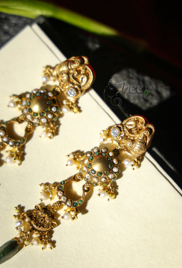 Rajwada Danglers Peacock Green Long Earrings