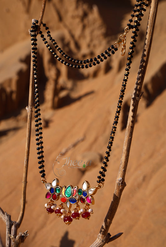 Multi color 2 line black beads