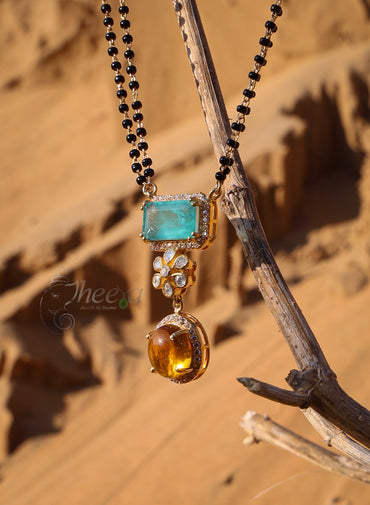 Green n yellow pendant black beads