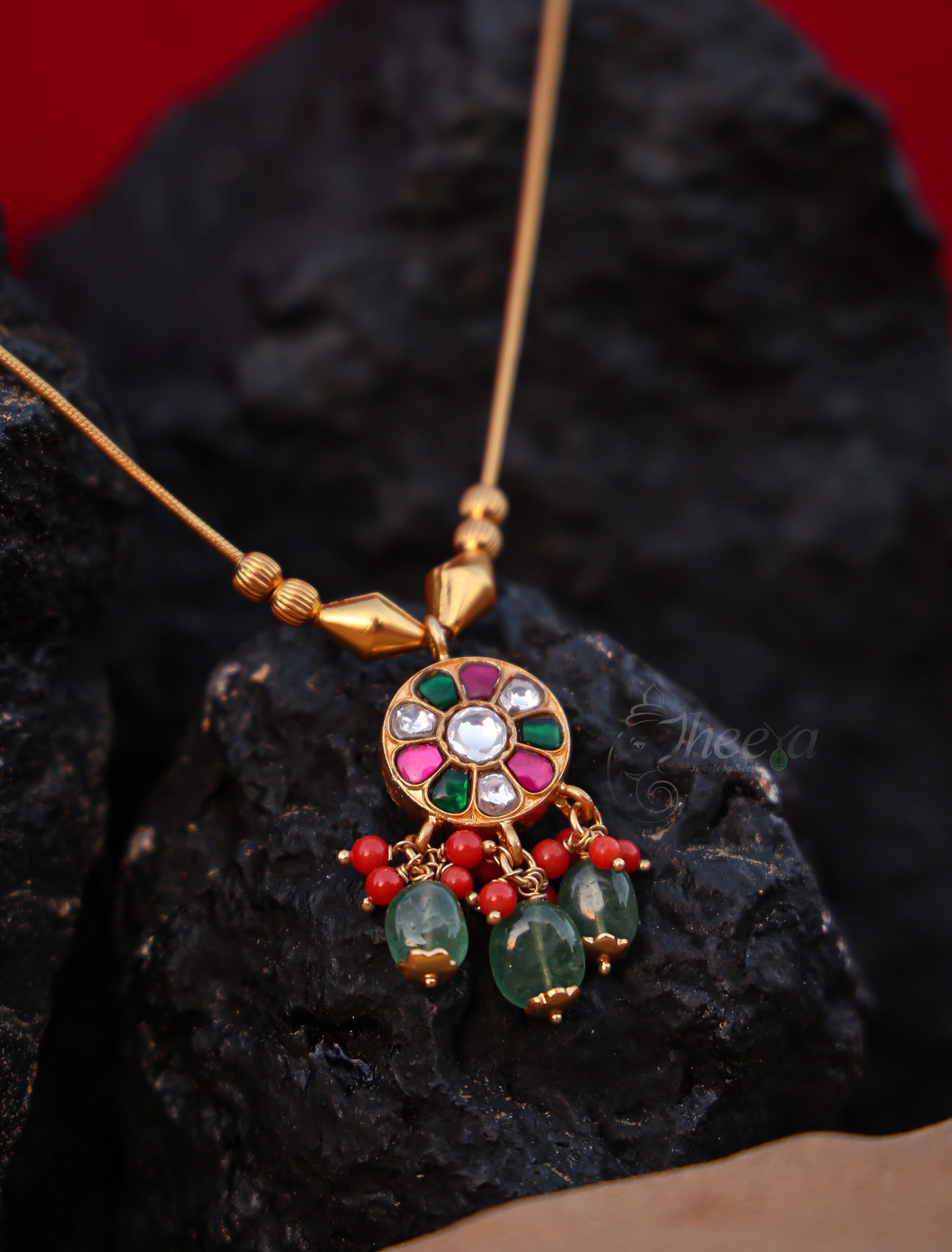 multi kundan pendant with gold chaina