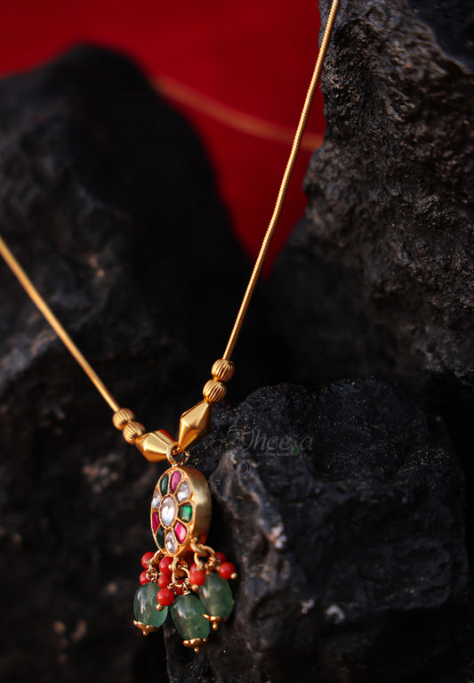 multi kundan pendant with gold chaina