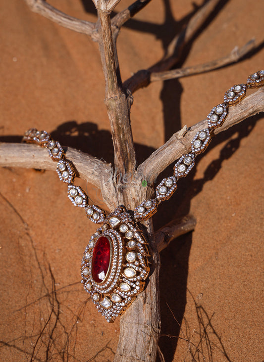 Red Moissnaite necklace set