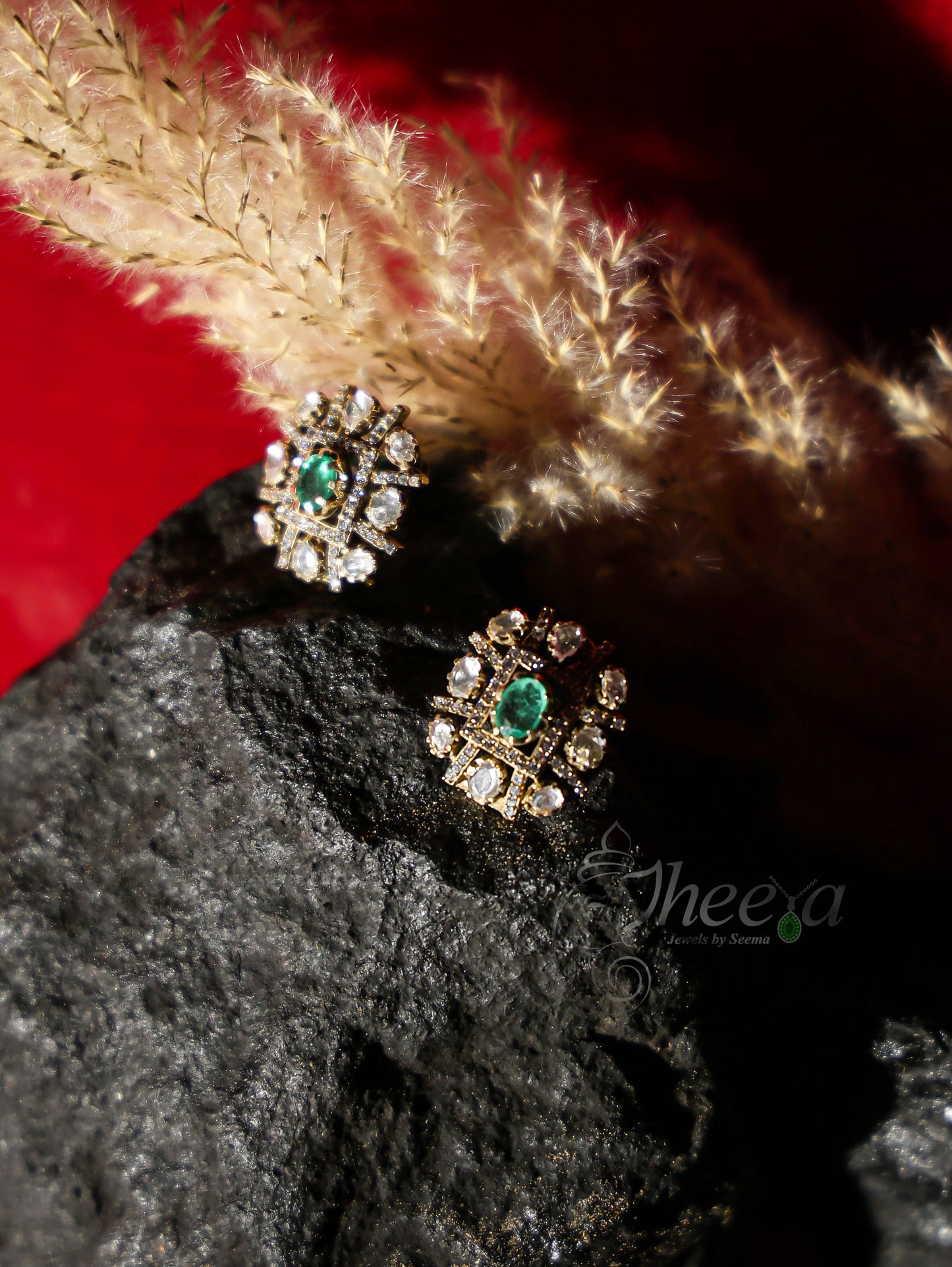 Green square pendant Necklace set