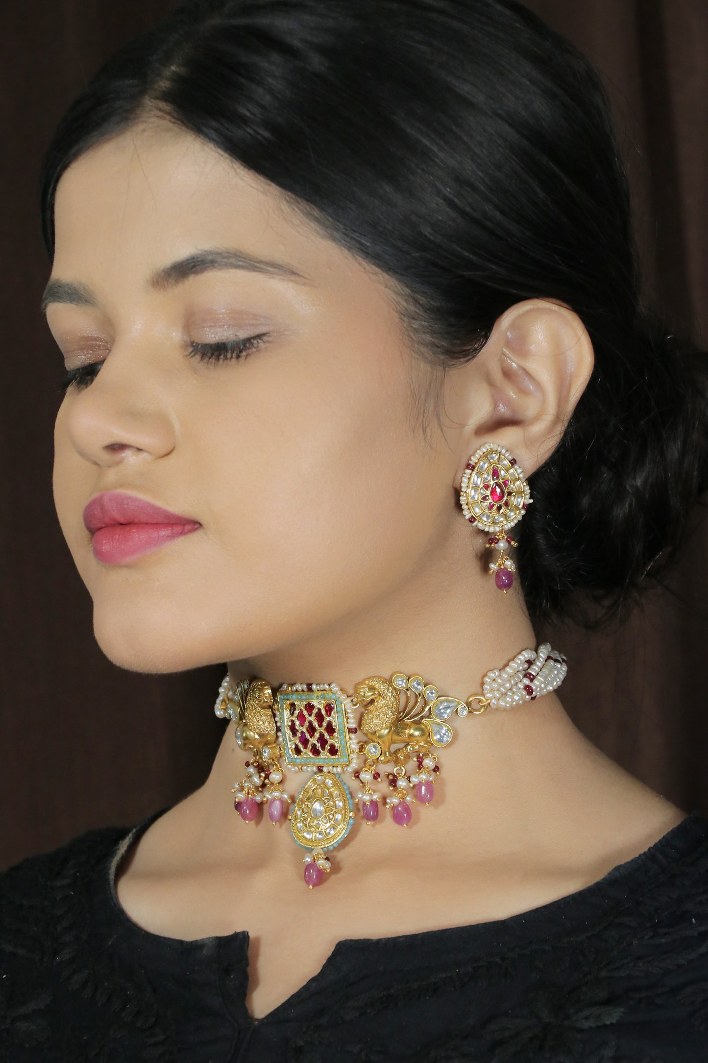 Kundan Choker set with pink beads