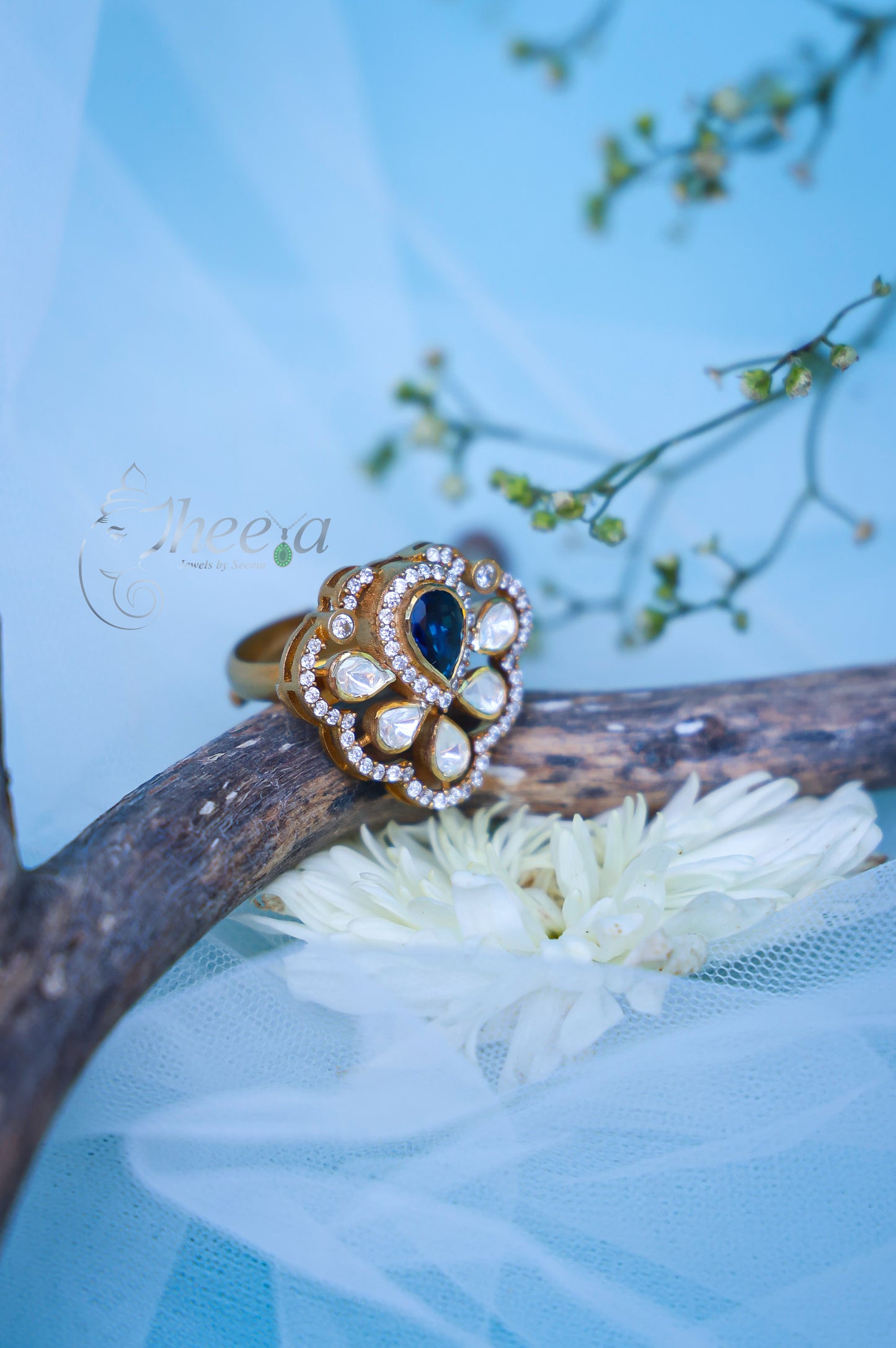 Sapphire blue with moissanite ring