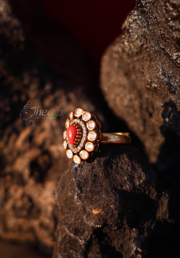 Coral with moissnaite Ring