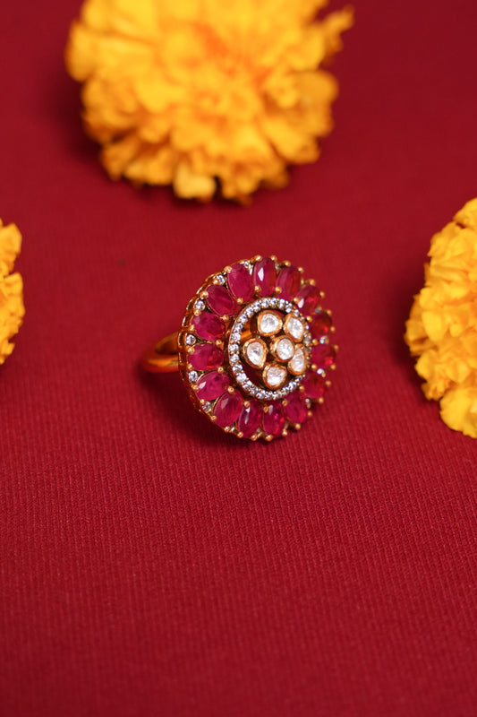 Big Ruby with Moissanaites Ring