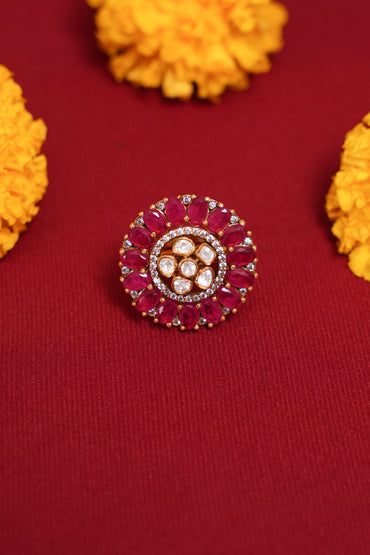 Big Ruby with Moissanaites Ring