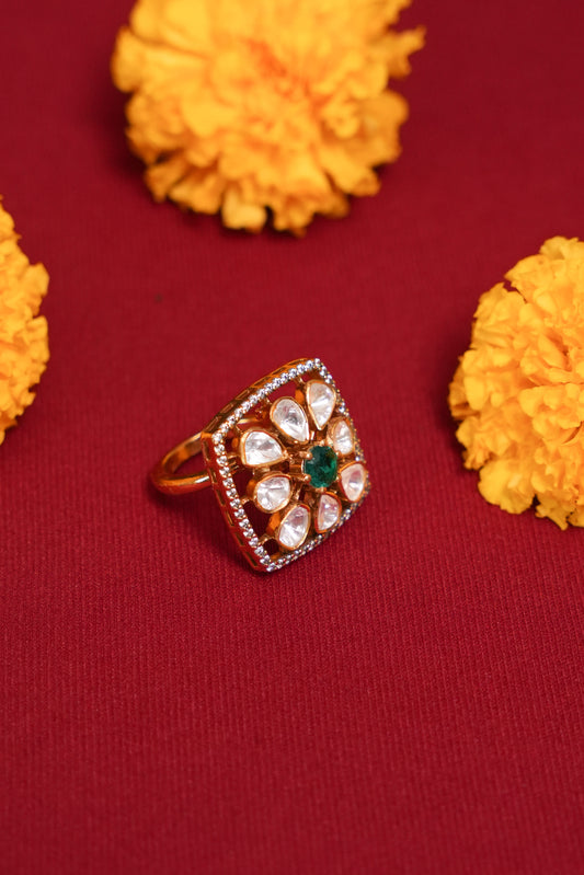 Square moissanite ring with green stone