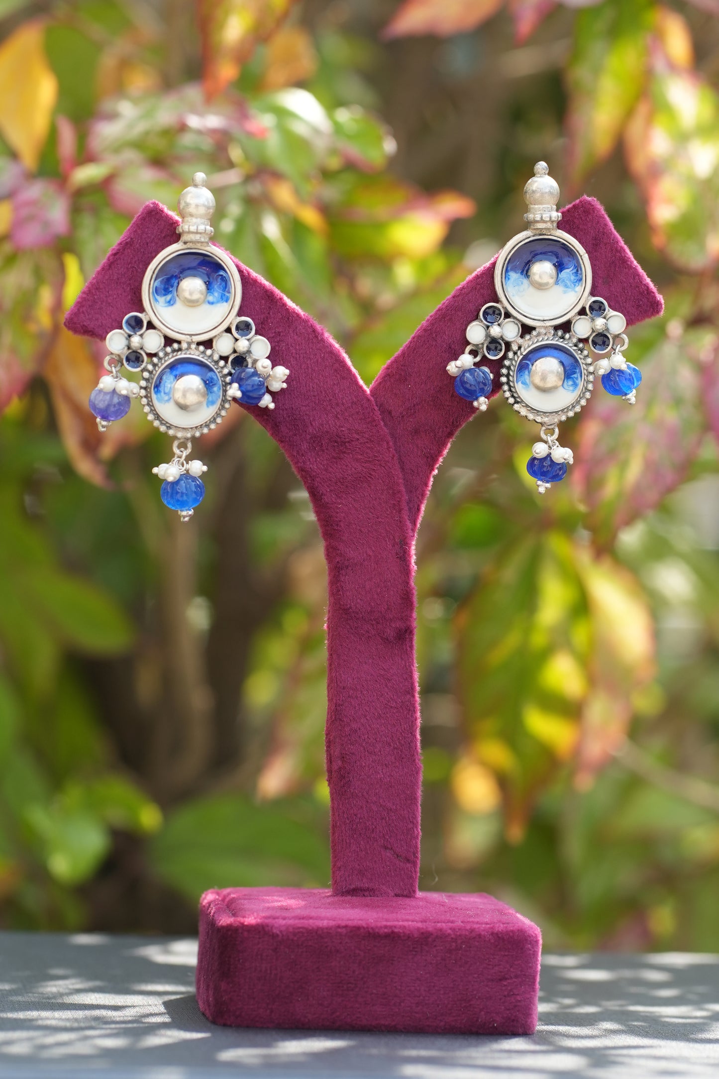 Vanya Dark blue n white earrings